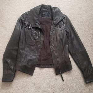 All Saints Belvedere 100% Real Leather Jacket Dark Brown